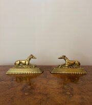 Antique Edwardian Brass Greyhound Fire Dogs