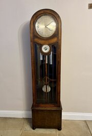 Antique Oak Chiming Longcase Barometer Clock 