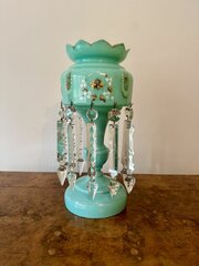 Large Antique Victorian Turquoise Glass Lustre 