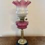 Quality antique Victorian cranberry glass oil lamp