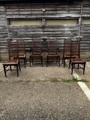 Set Of Six Arts And Crafts Dining Chairs.