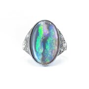 Art Deco Style Opal & Diamond Ring