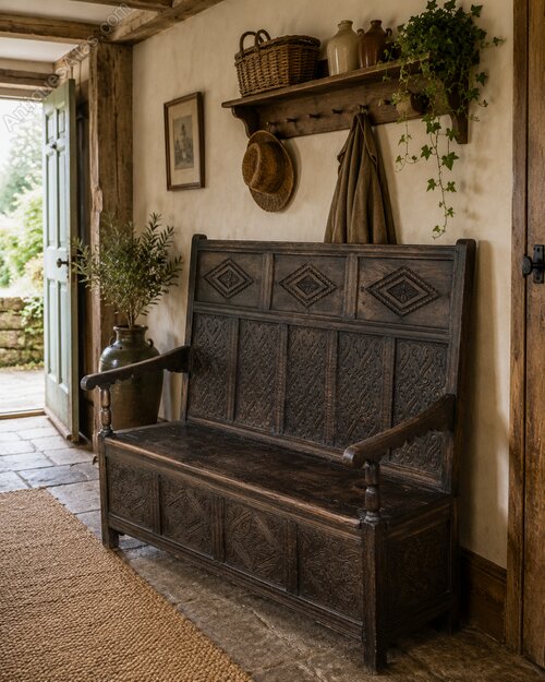 Late 17th Century Carved Oak Settle