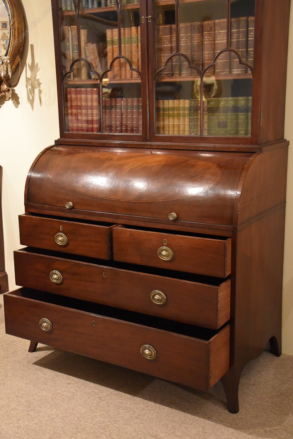 Late Regency Mahogany Cylinder Bookcase Desk Antiques Atlas