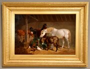 Oil Painting By Henry Charles Woollett "A Stable.Interior" .