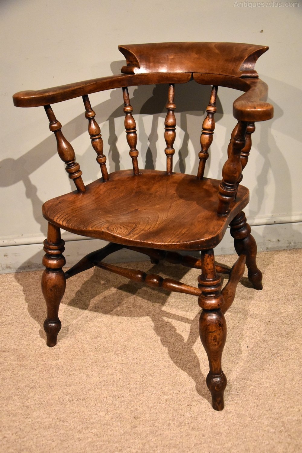 Victorian Beech And Elm Smokers Bow Armchair Antiques Atlas