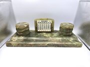 Art Deco Green Onyx Desk Set W. Perpetual Calendar