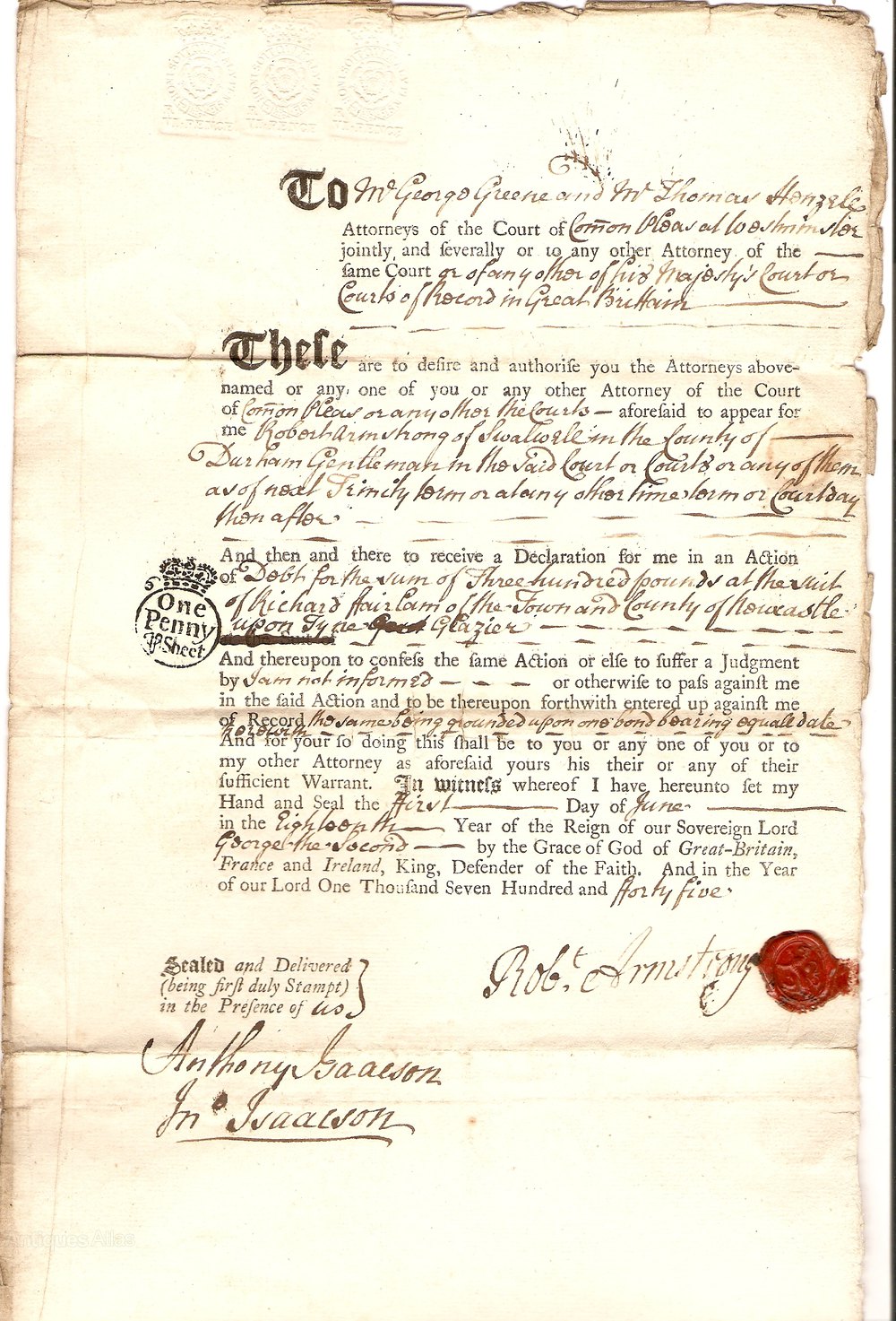 Antiques Atlas Court Of The Common Pleas Document 1745