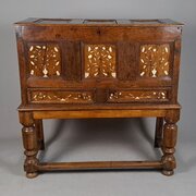 Charles II Ivory Inlaid Elm Chest On Stand C.1660