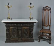 Early Figural Carved Oak Livery Cupboard C.1620