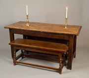Elm Farmhouse Table With Pair Of Oak Bench Seats