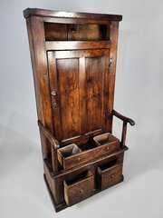 George II Solid Elm Bacon Settle And Cupboard