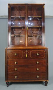 Mahogany And Satinwood Secretaire Bookcase C. 1820