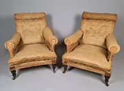 Pair 19th Century Long And Low Howard Armchairs 