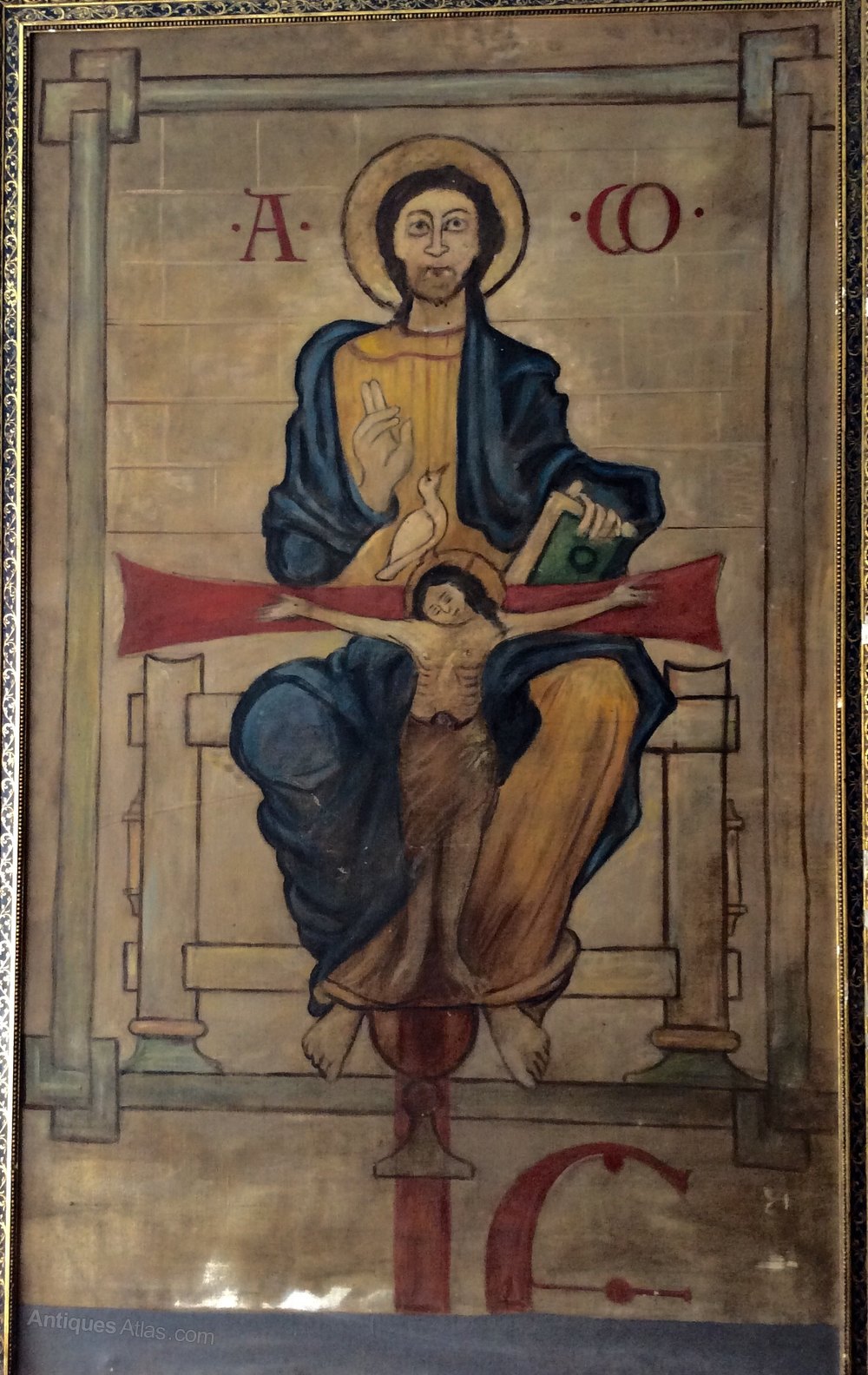 Antiques Atlas Large Religious Tempera Painting On Canvas