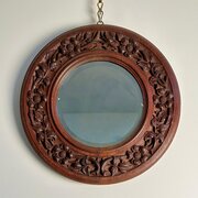 Arts & Craft Oak Circular Mirror - Arthur Simpson
