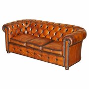1930s Whiskey Brown Leather Chesterfield Club Sofa