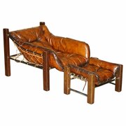 Circa 1960 Jean Gillon Leather Armchair & Ottoman