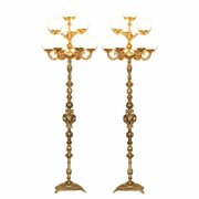 Pair Art Deco Brass And Opaline Glass Floor Lamps