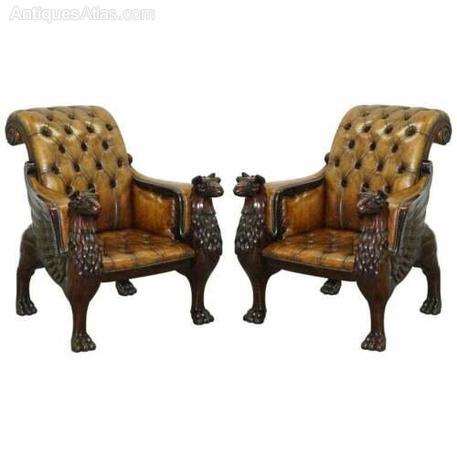 Antiques Atlas Pair Huge Hand Carved Chesterfield Griffin Chairs