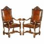 Pair Of Restored Carolean Leather Throne Armchairs