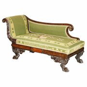 Regency Greek Embroidered Carved Chaise Lounge