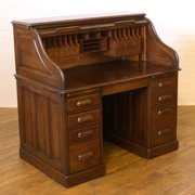 Edwardian Dark Oak Roll Top Desk