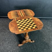 Victorian Burr Walnut Games/Sewing Table 