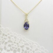  9ct Gold Iolite & Diamond Pendant & Chain