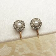  Antique Faux Pearl & Paste Set Screw Earrings