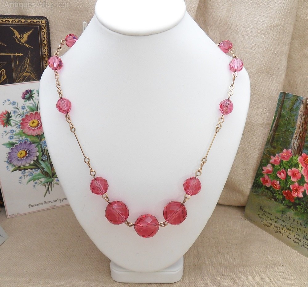 Antiques Atlas Lovely Vintage Faceted Pink Glass Bead Necklace