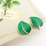 Norwegian Green Enamel Leaf Ear Clips Marked 925 S