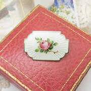 Norwegian Silver Rose Enamel Brooch 