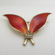 Vintage Silver & Red Enamel Leaves Brooch David Andersen