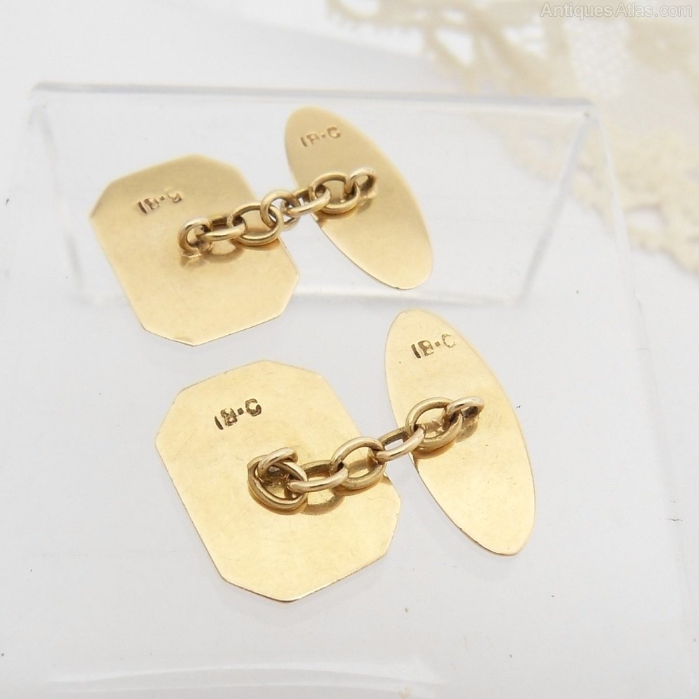 Antiques Atlas Stylish 18ct Gold Chain Link Cufflinks C. 1920's