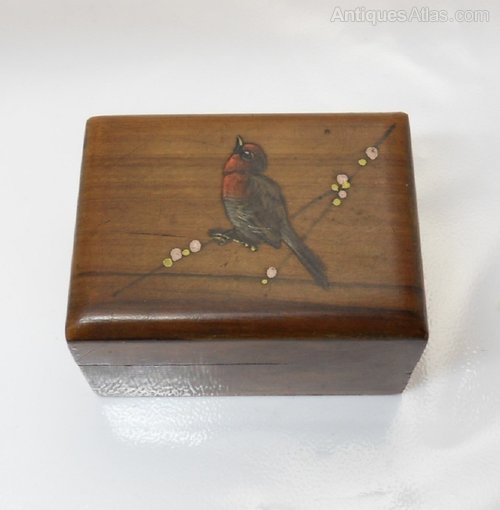 Antiques Atlas Vintage Wooden Stamp Case With Painted Robin