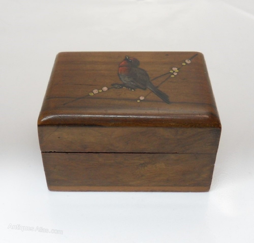 Antiques Atlas Vintage Wooden Stamp Case With Painted Robin