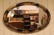 Black Chinoiserie Oval Wall Mirror