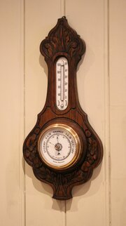 Carved Oak Aneroid Barometer
