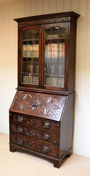 Carved Oak Green Man Bureau Bookcase