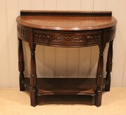French Carved Solid Oak Demi Lune Table
