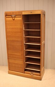 French Oak Double Tambour Front Filing Cabinet