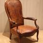 French Walnut Framed Balloon Back Leather Chair