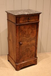 French Walnut Marble Top Night Stand