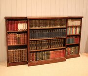 Late 19th Century Mahogany Open Breakfront Bookcas