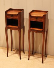 Pair Of Slim French Cherry Wood Bedside Cabinets