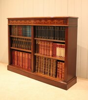 Sheraton Style Low Mahogany Inlaid Open Bookcase