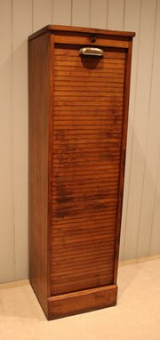Single French Oak Tambour Front Filing Cabinet