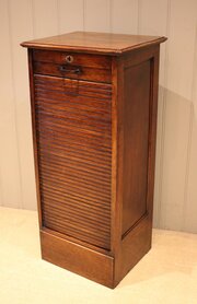 Single Oak Tambour Front Filing Cabinet