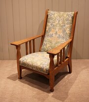 Solid Oak Framed Arts & Crafts Upholstered C